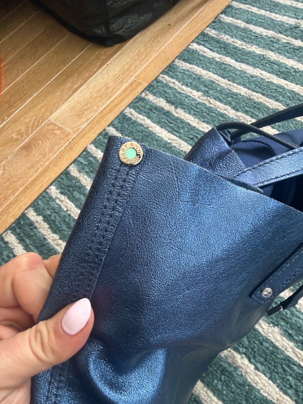 Tiffany & Co. Navy Blue Leather Tote with Wristlet - Picture 6 of 9